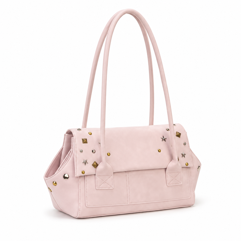Blush Pink Star Studded Shoulder Handbag-1