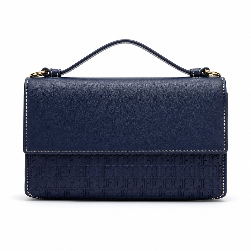 Navy Blue Embossed Leather Evening Clutch-2