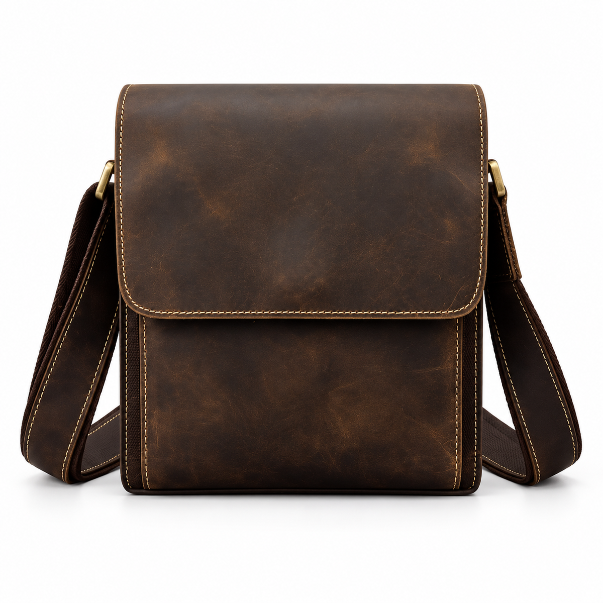 Vintage Brown Leather Crossbody Messenger Bag-3