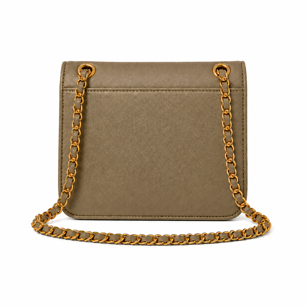 Khaki Textured Chain Strap Shoulder Bag-2
