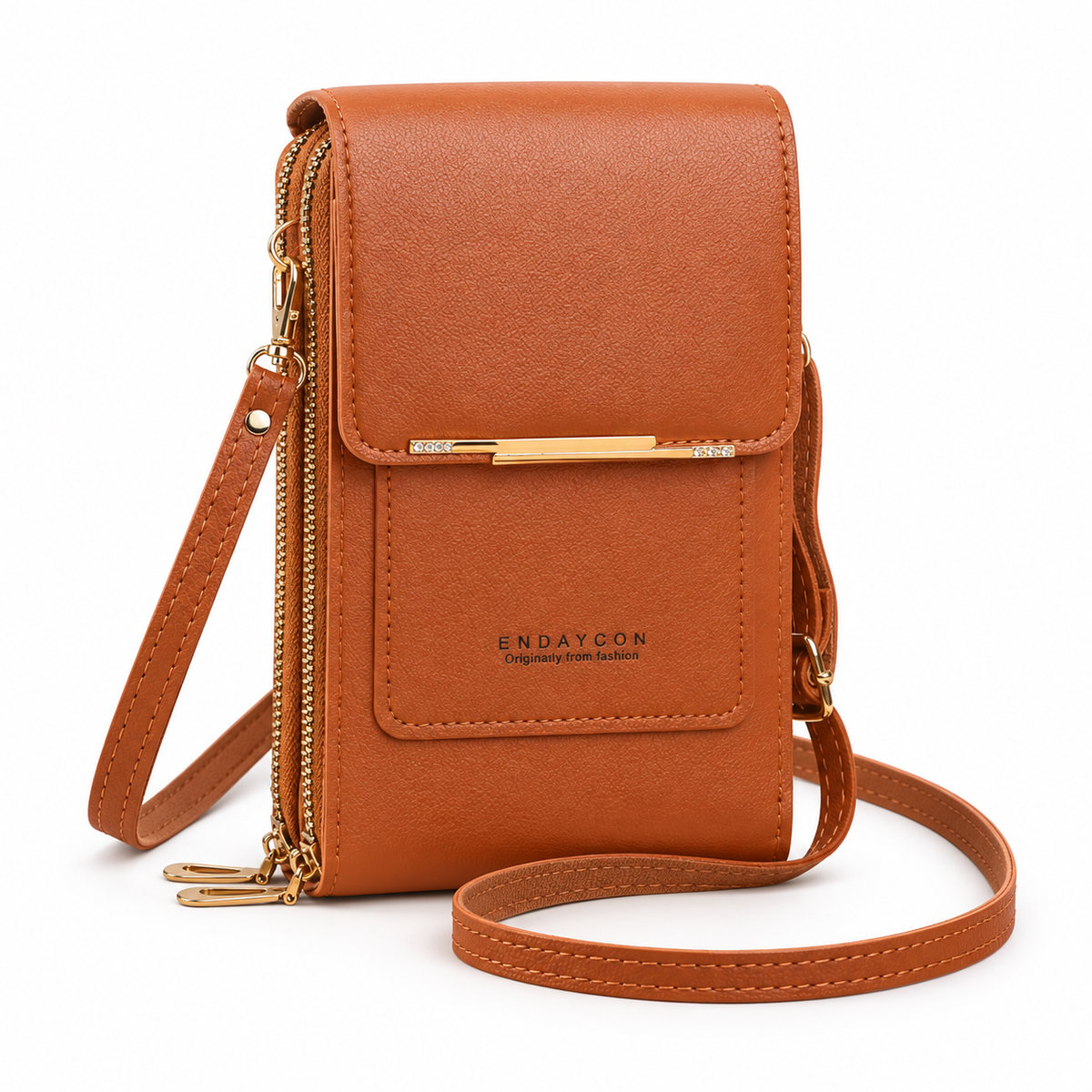 Caramel Brown Compact Crossbody Phone Bag-4