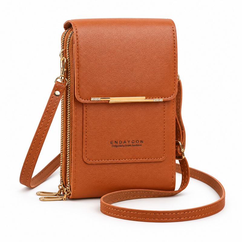 Caramel Brown Compact Crossbody Phone Bag-4