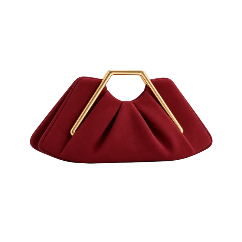 Red Leather Evening Clutch Golden Handle-1