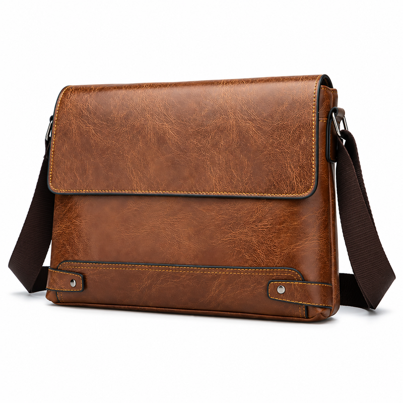 Classic Brown Leather Look Crossbody Messenger Bag-4