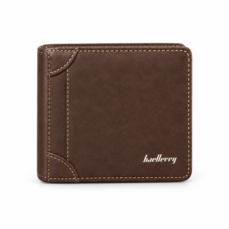 Classic Coffee Bifold Wallet With Stitching-4