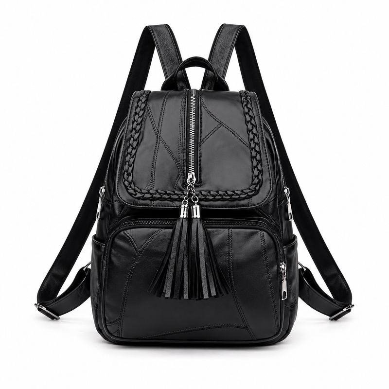 Black Braided Trim Tassel Fashion Backpack-4