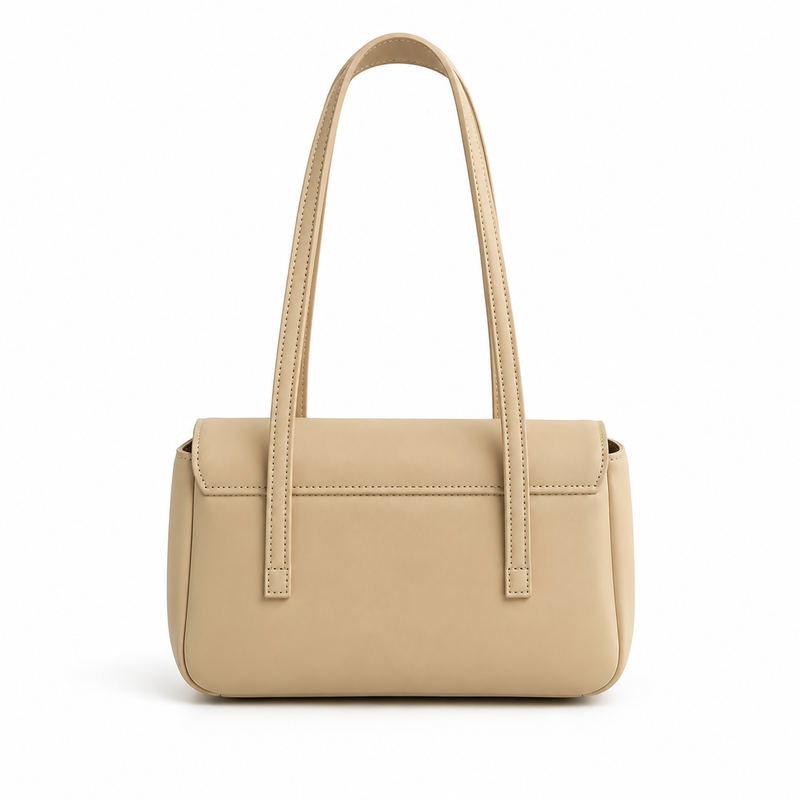 Elegant Beige Structured Shoulder Handbag Purse-4