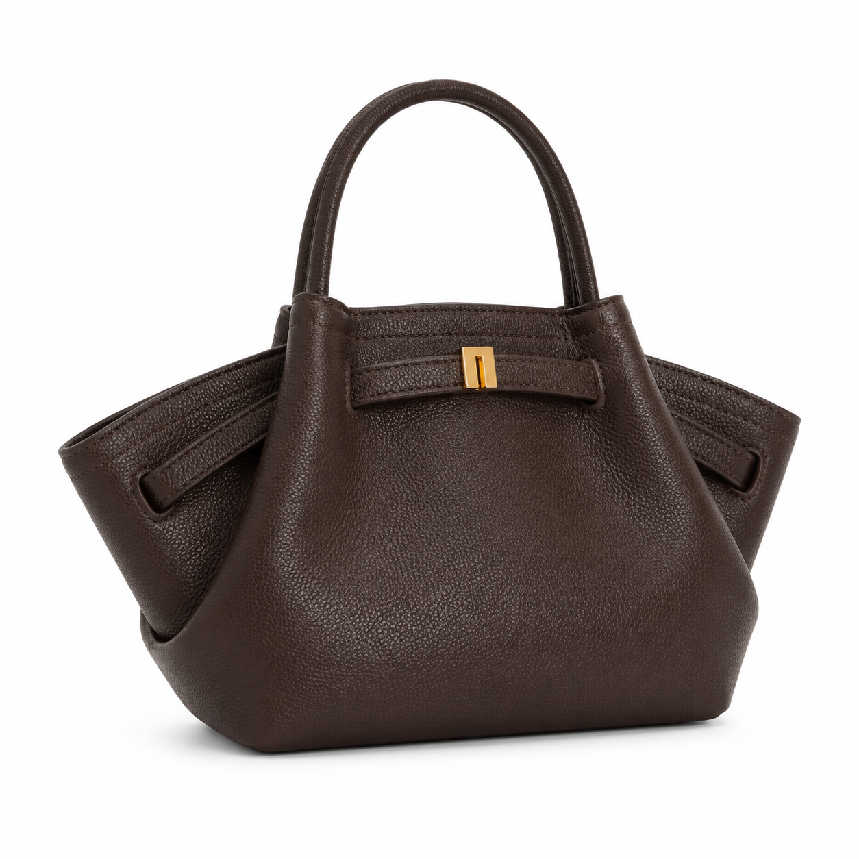 Elegant Dark Brown Textured Leather Winged Tote Handbag-3