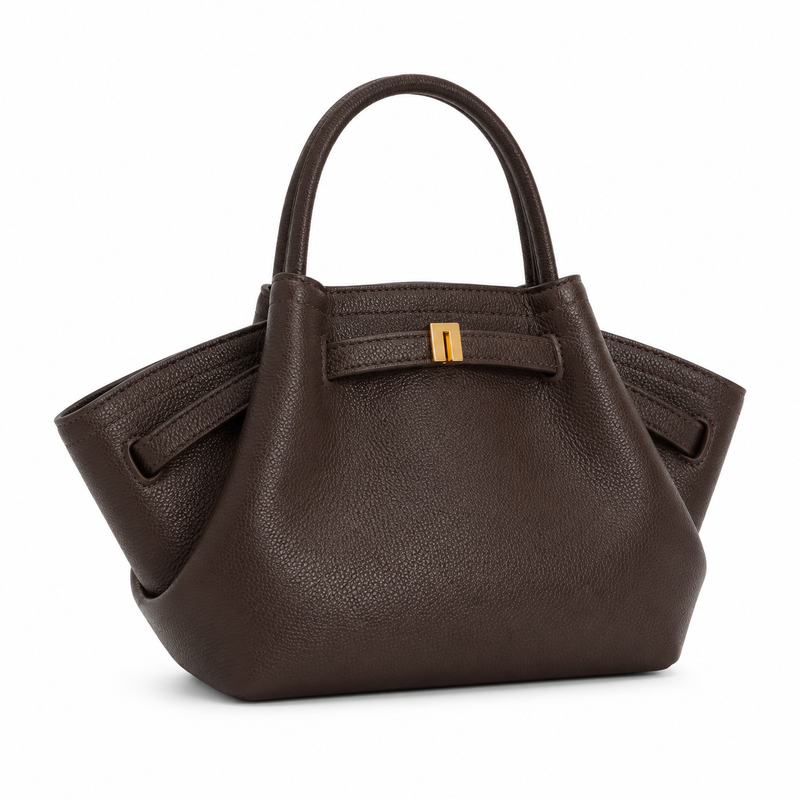 Elegant Dark Brown Textured Leather Winged Tote Handbag-3