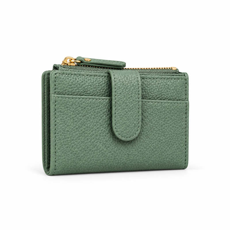 Sage Green Pebbled Compact Cardholder Wallet-1