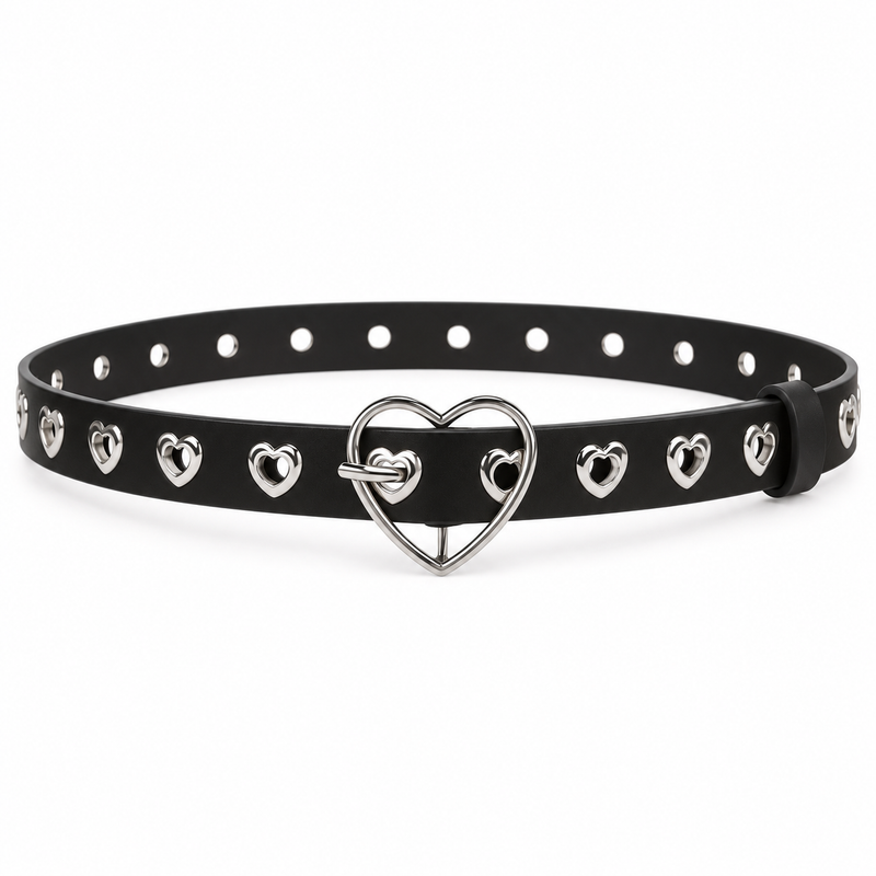 Black Heart Pouch Belt With Buckle-4
