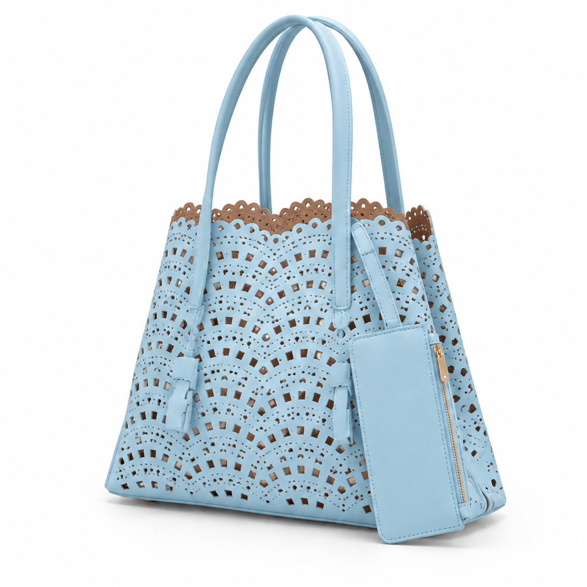 Denim Blue Laser Cut Tote Handbag-3