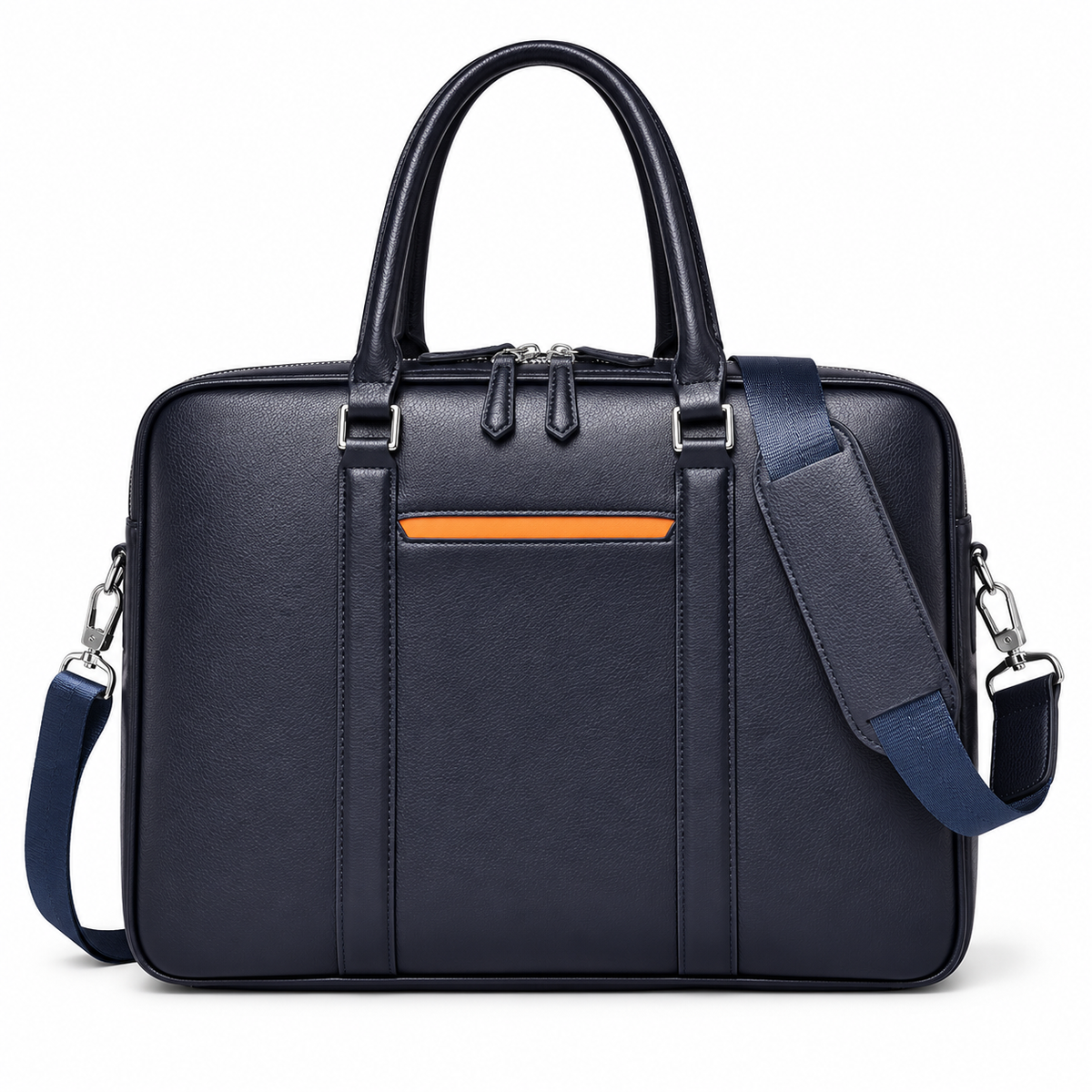 Classic Navy Leather Laptop Briefcase Bag-4