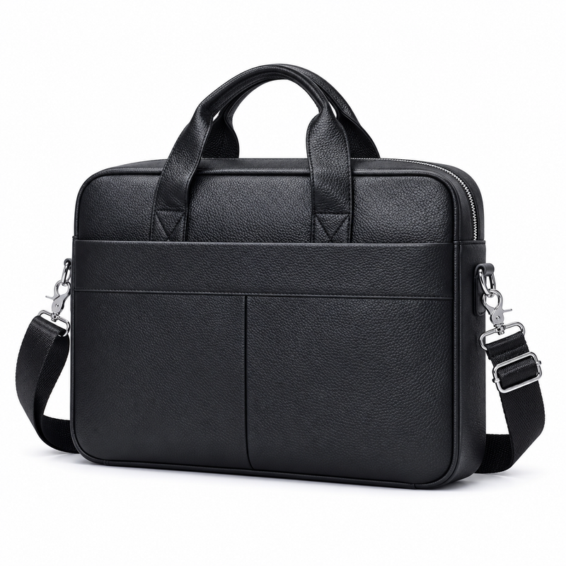 Classic Black Leather Briefcase Shoulder Bag-2