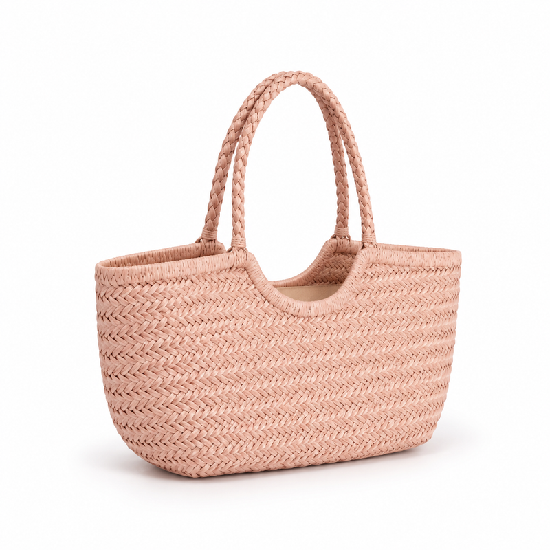 Blush Woven Braided Handle Summer Tote-1