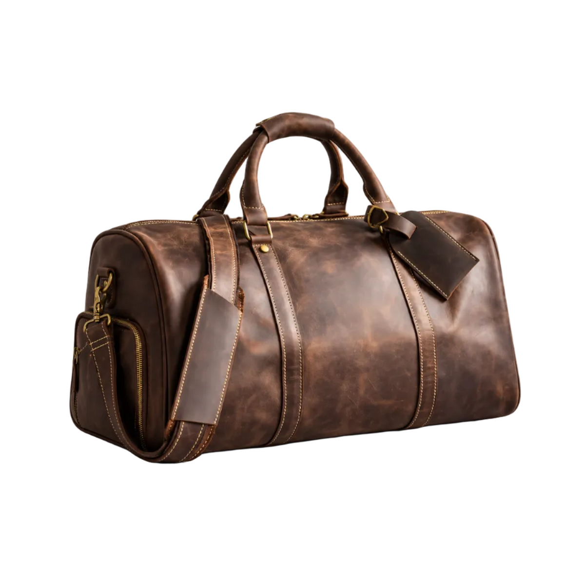Vintage Dark Brown Leather Duffel Bag