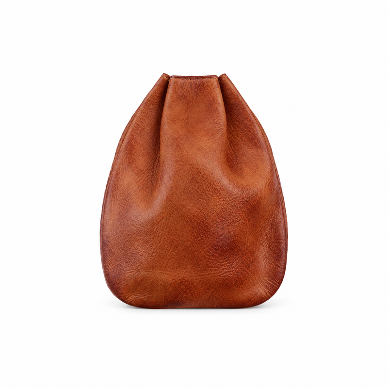 Vintage Brown Vegan Leather Drawstring Bag-2