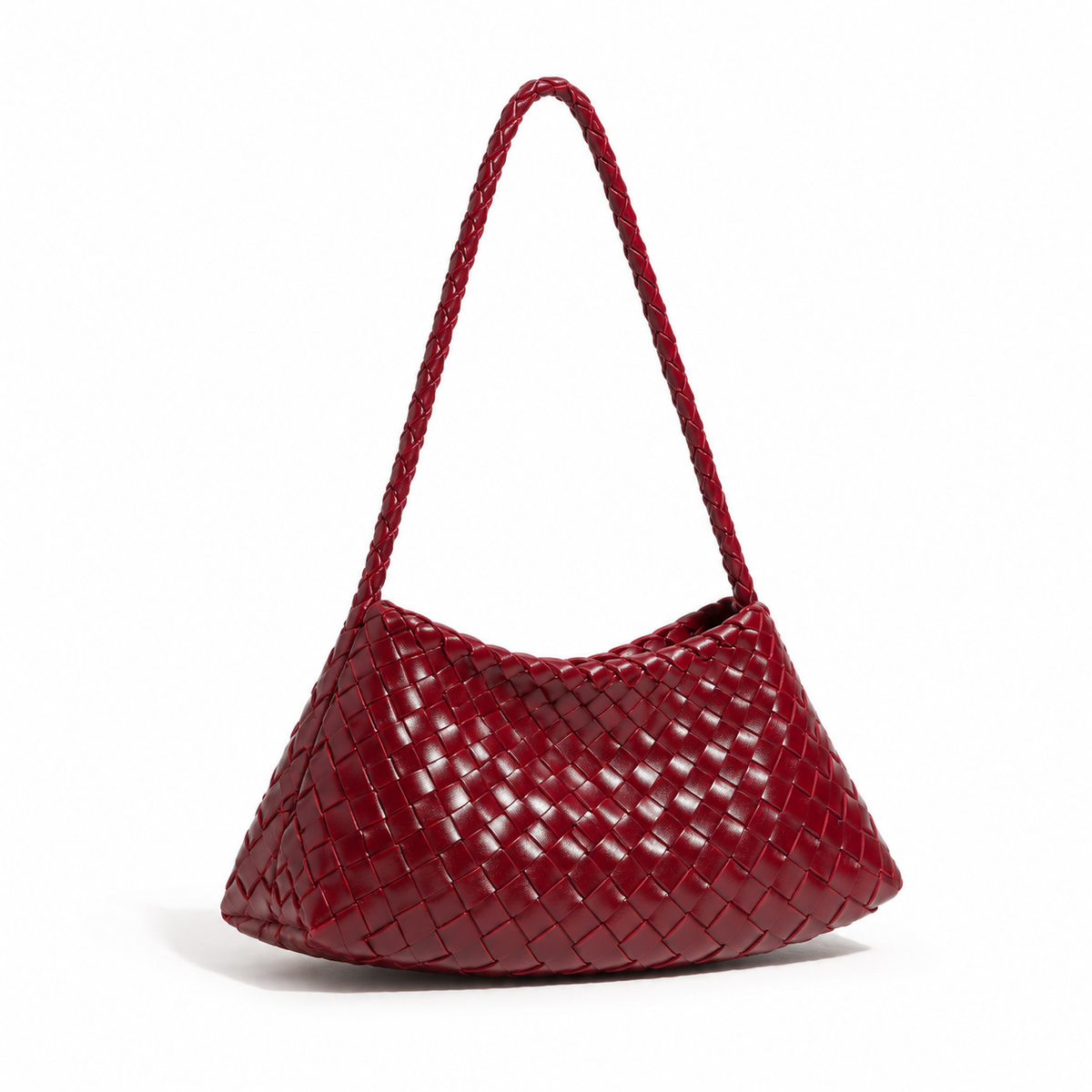 Elegant Burgundy Woven Braided Shoulder Bag