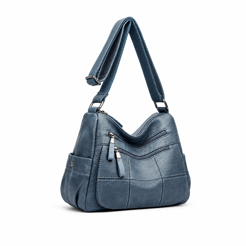 Blue Textured Multi Pocket Crossbody Bag-1