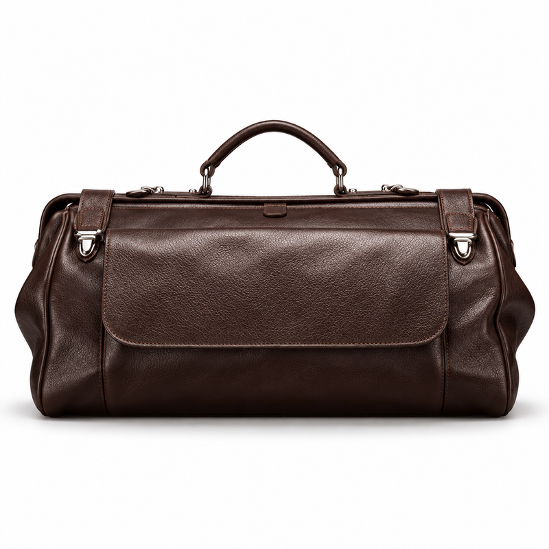 Dark Coffee Leather Duffel Travel Bag-4