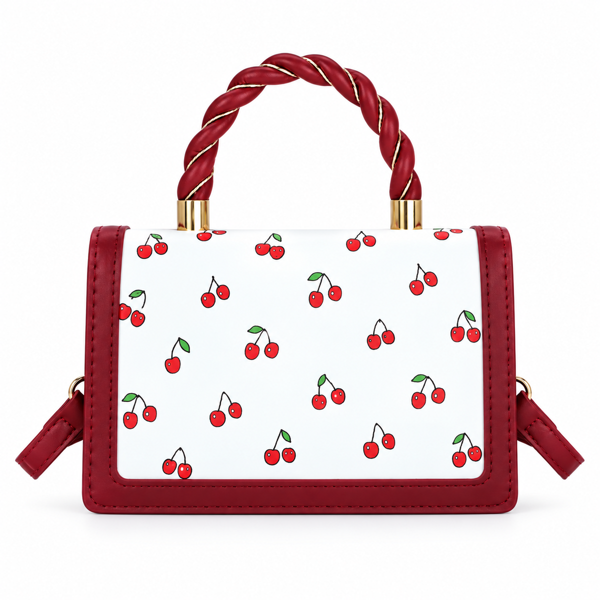 Cherry Print Handbag With Twisted Handle-2