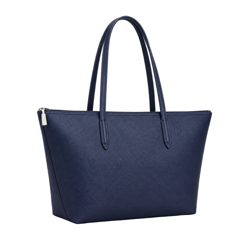 Navy Leather And Canvas Tote Bag-1