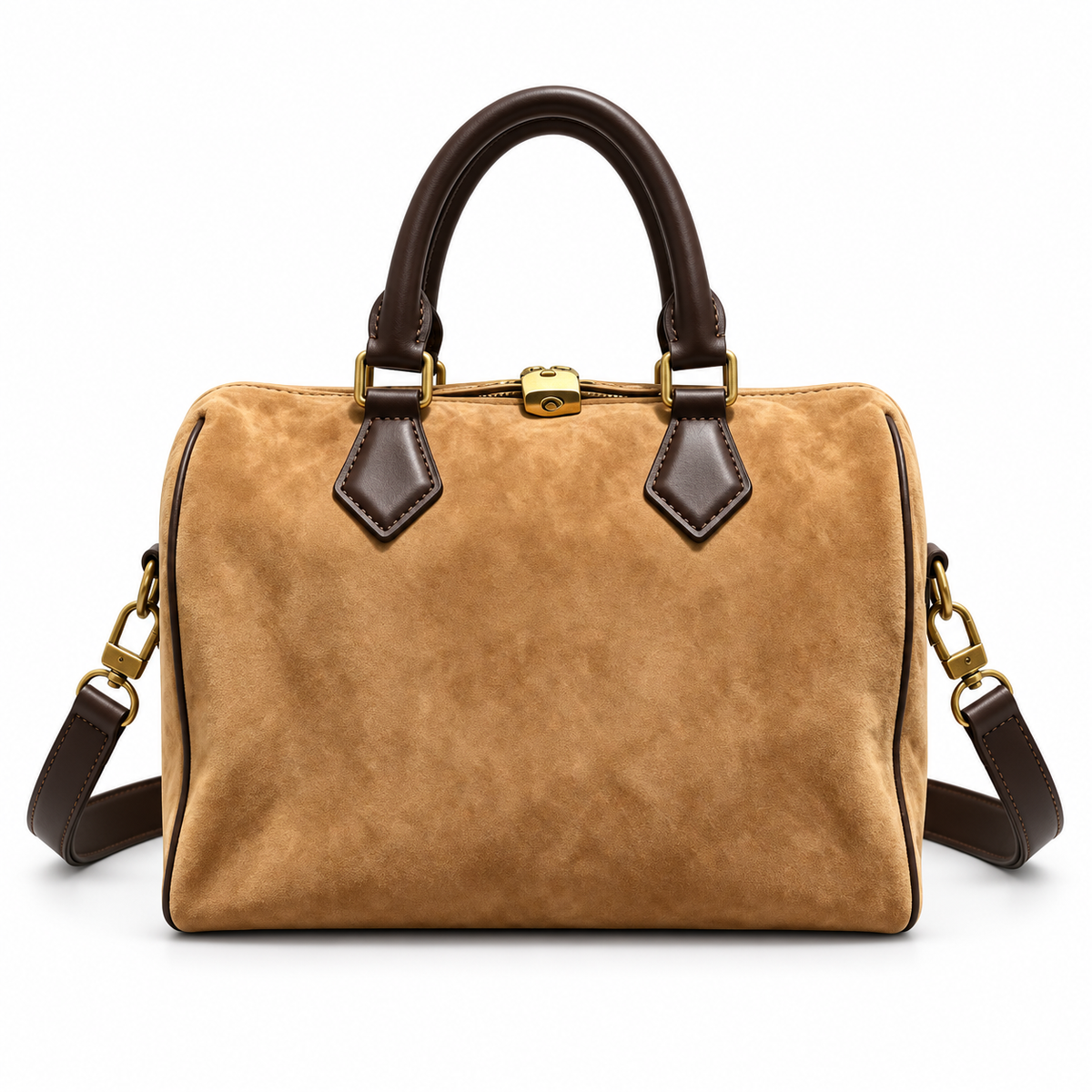 Premium Camel Leather And Canvas Satchel-4