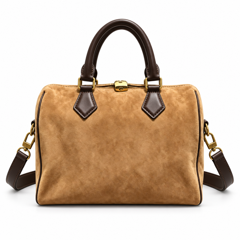 Premium Camel Leather And Canvas Satchel-4