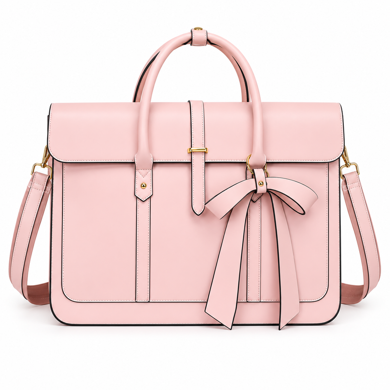 Blush Pink Leather Bow Laptop Bag-4