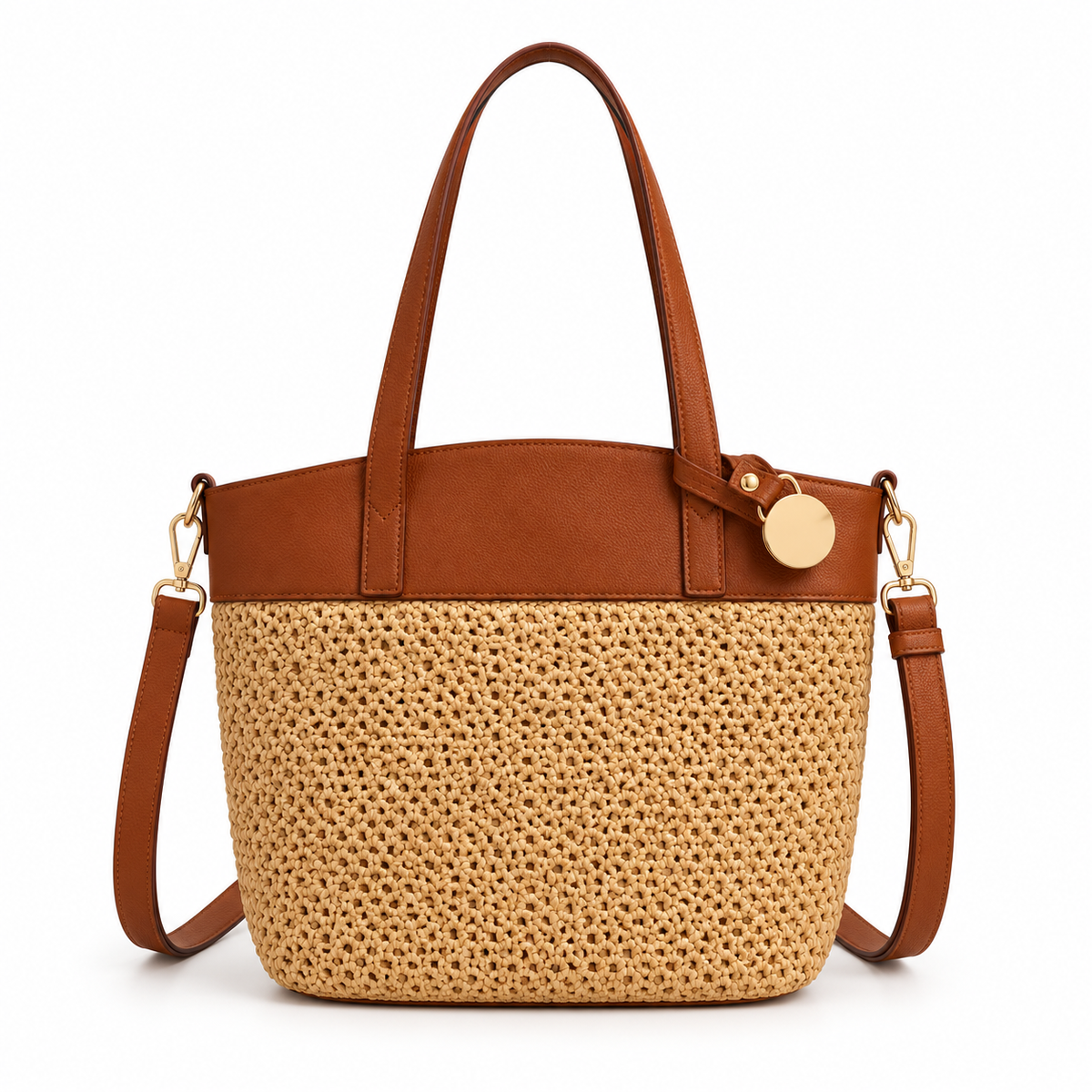Elegant Woven Tote With Brown Trim-4