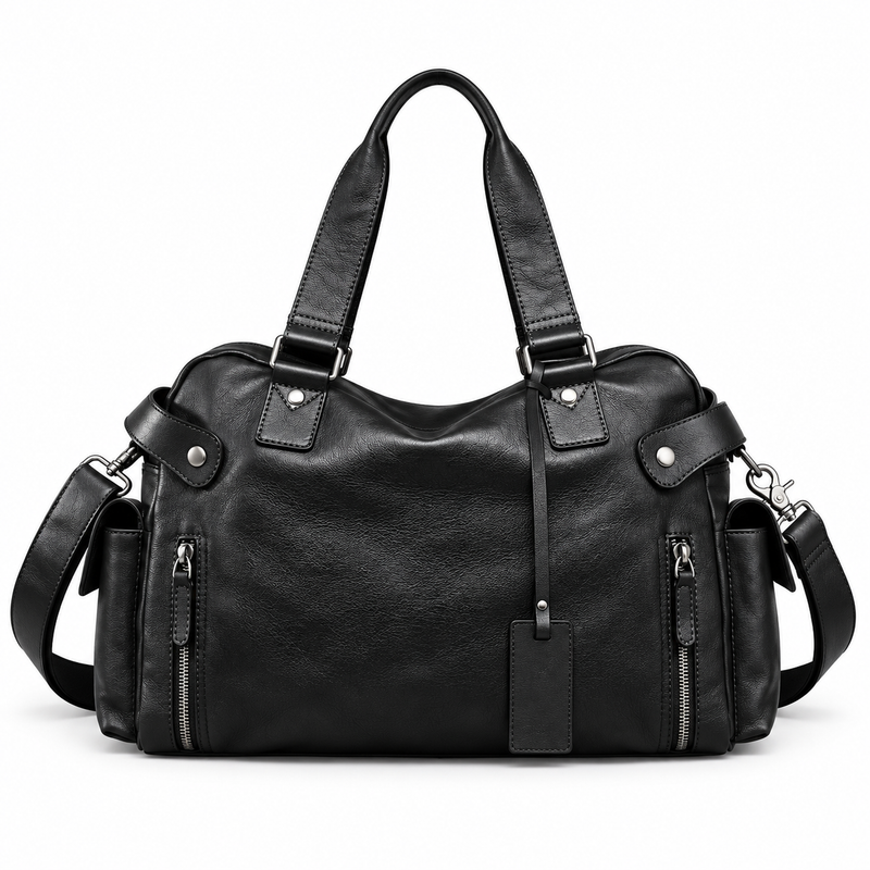Vintage Black Multi Pocket Shoulder Handbag-2