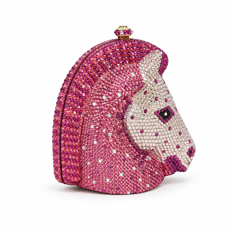 Pink Crystal Horse Head Luxury Clutch-2
