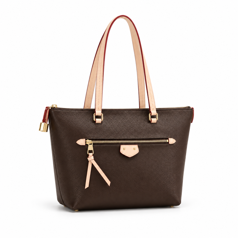 Elegant Brown Zip Detail Tote Handbag-1