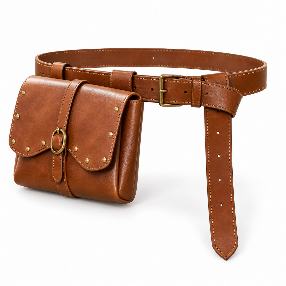Vintage Brown Studded Waist Belt Pouch-2