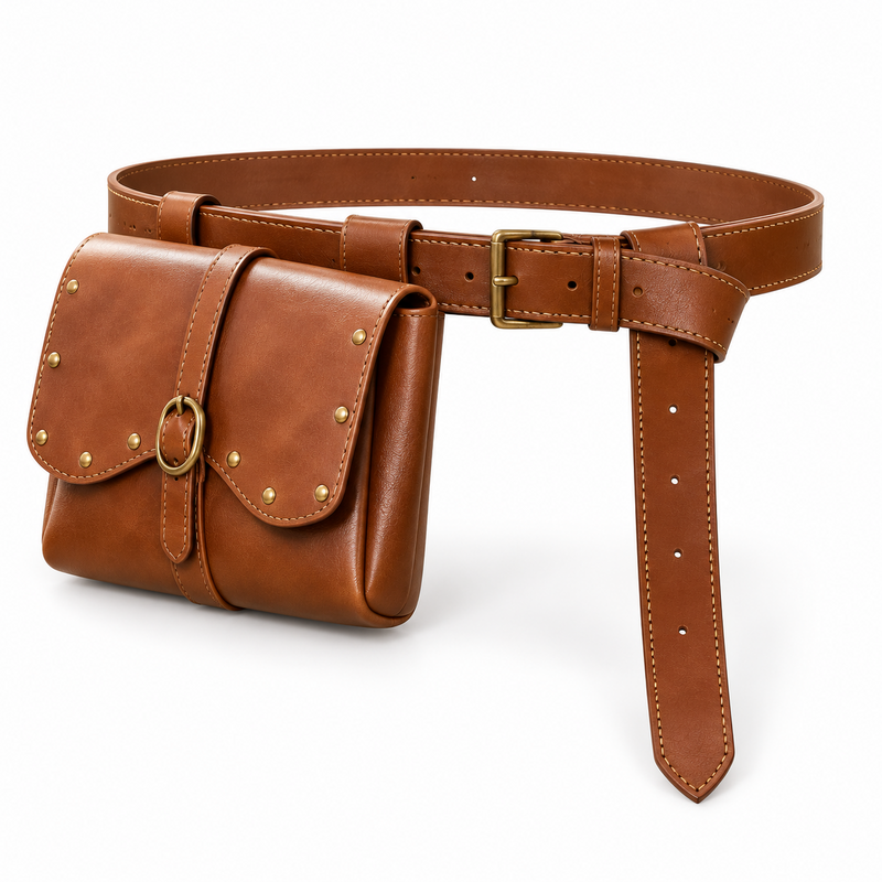 Vintage Brown Studded Waist Belt Pouch-2