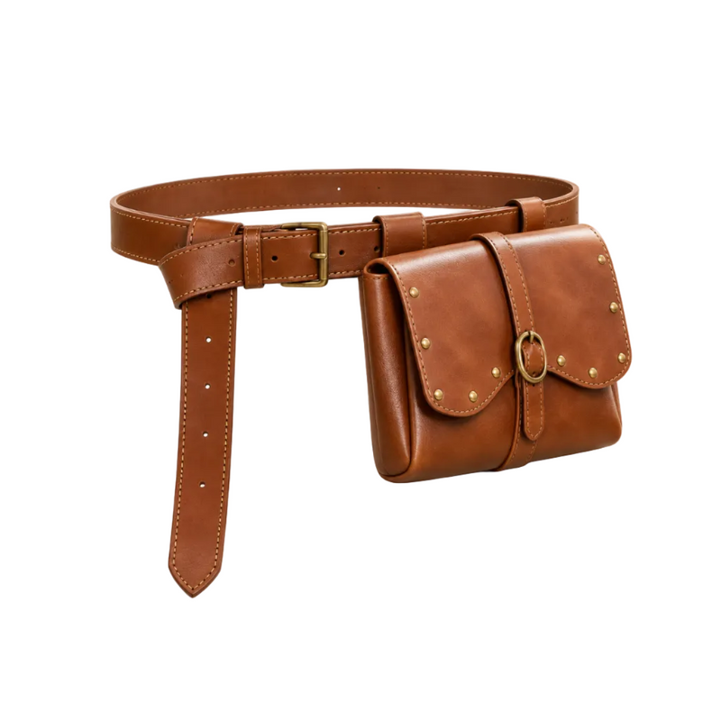 Vintage Brown Studded Waist Belt Pouch-1