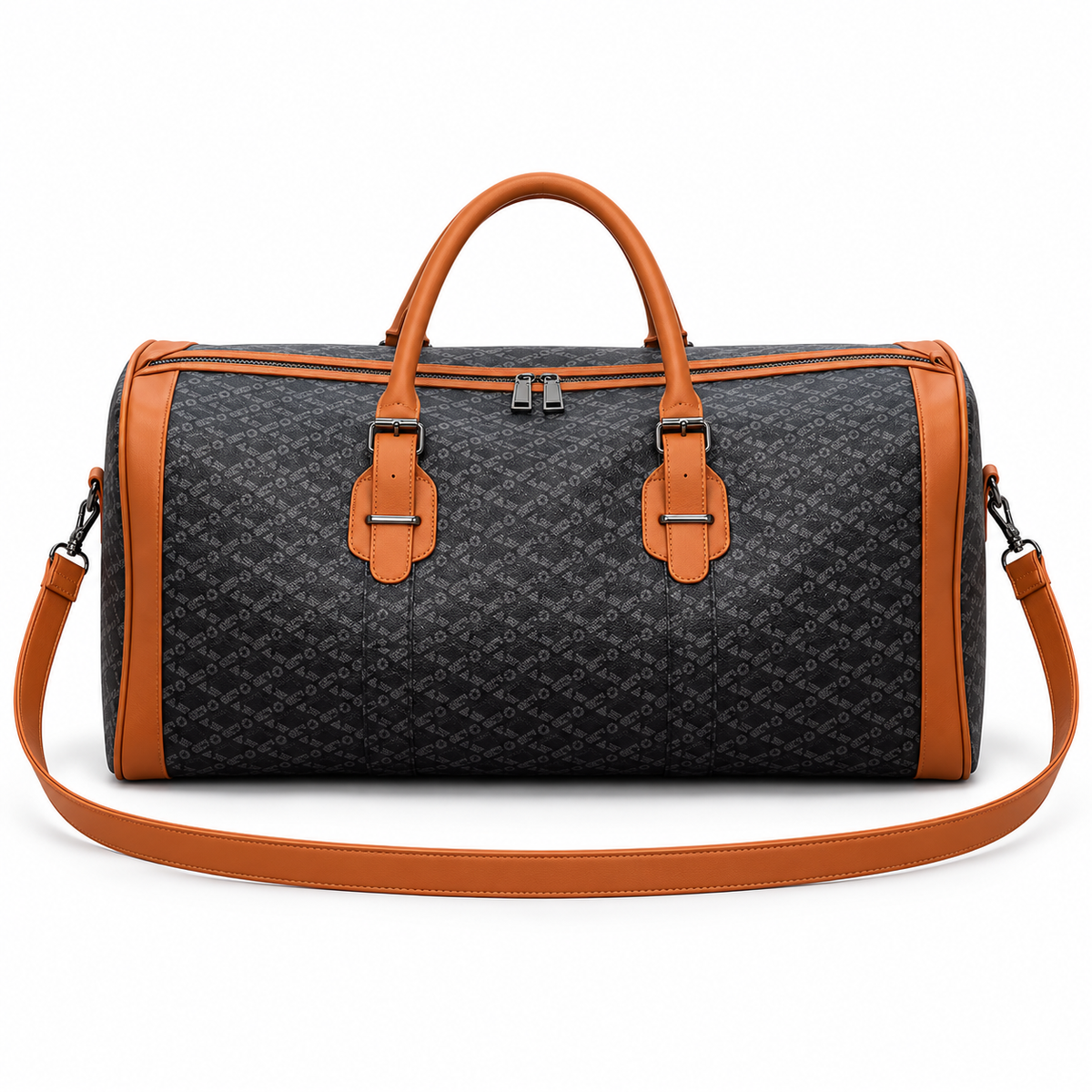 Classic Charcoal Patterned Leather Duffel Bag