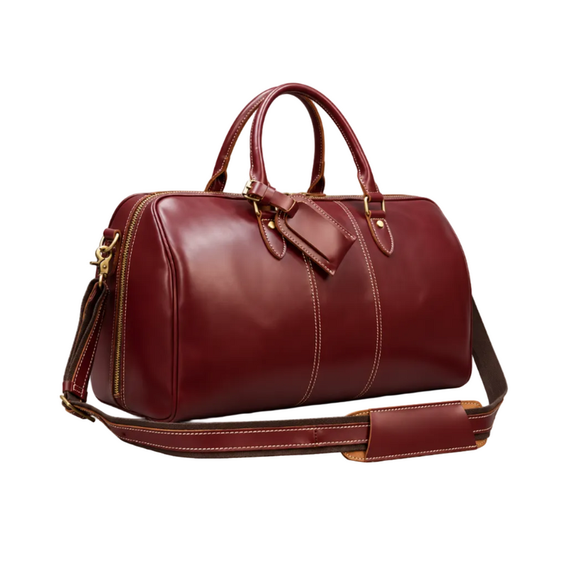 Classic Burgundy Leather Weekend Duffel Bag-1
