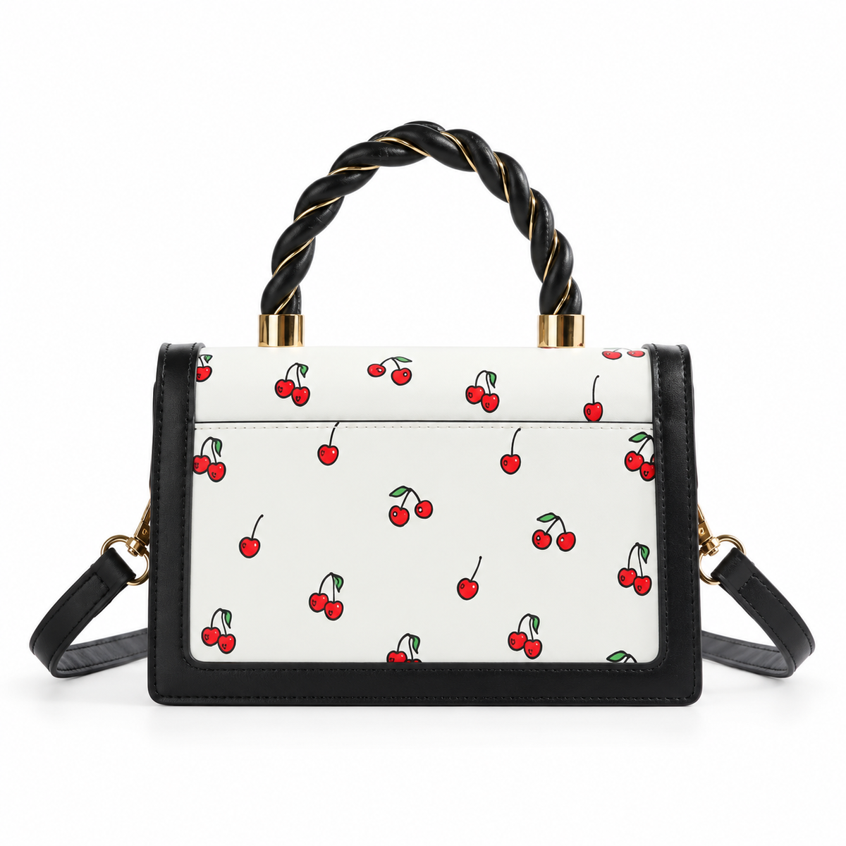 Cherry Print Twisted Handle Crossbody Bag
