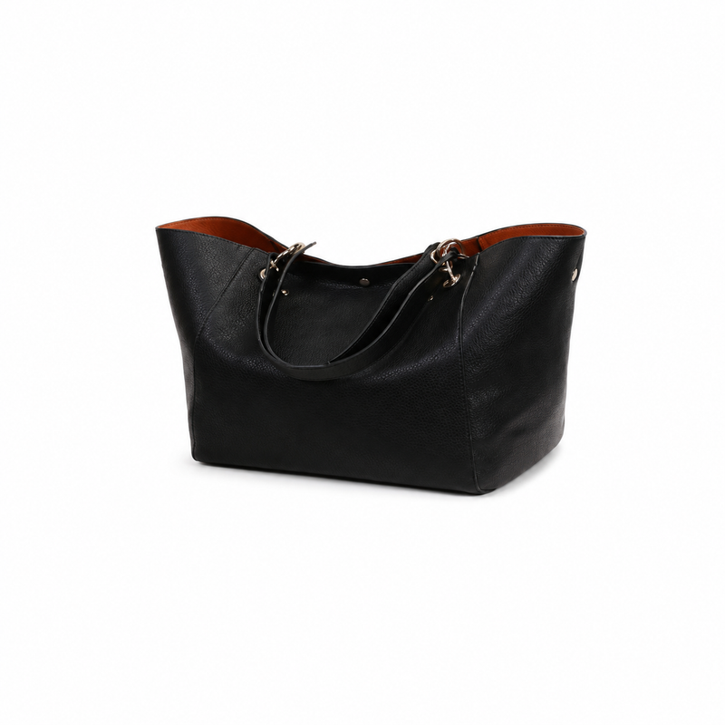 Black Pebbled Leather Large Tote Handbag-2