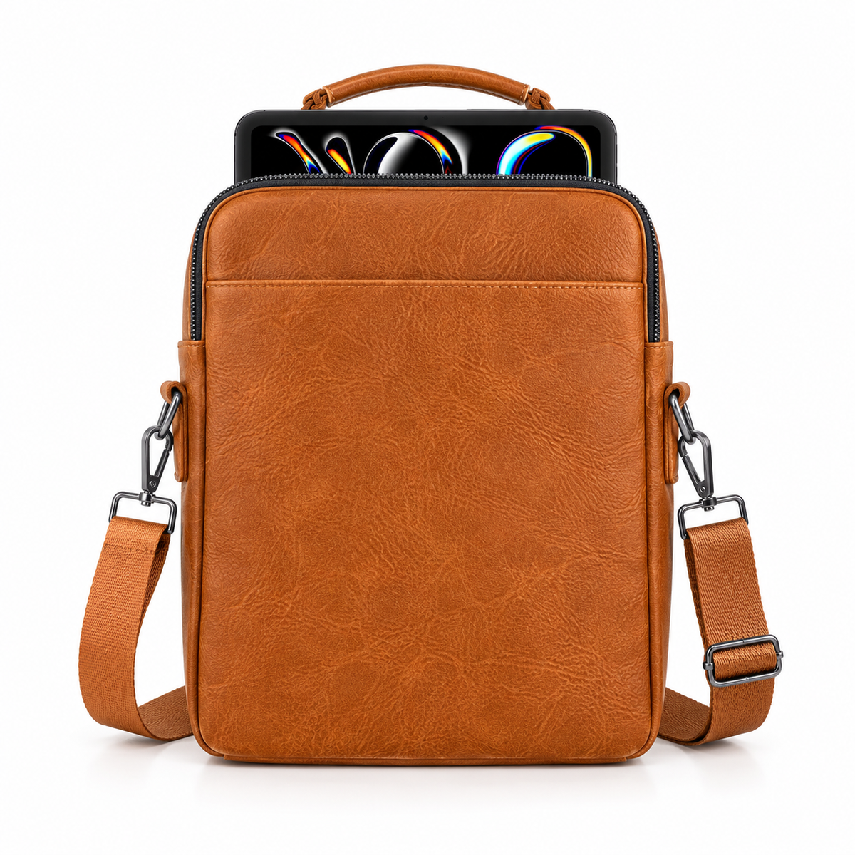 Brown Leather Laptop Bag With Strap-2
