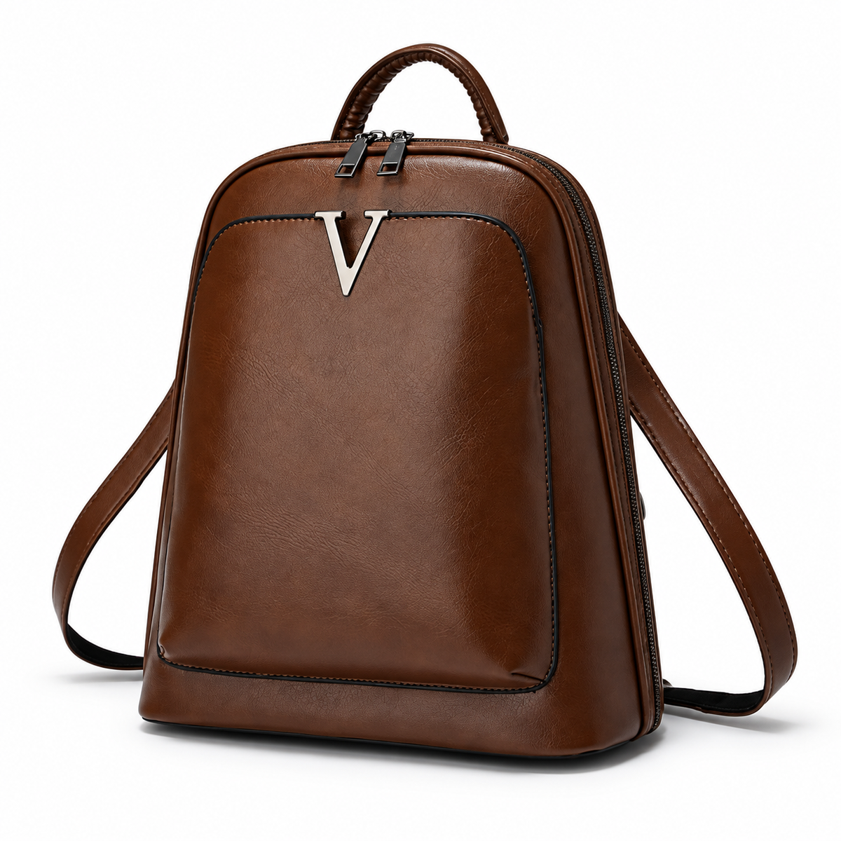 Elegant Brown Backpack With Silver Detail-4