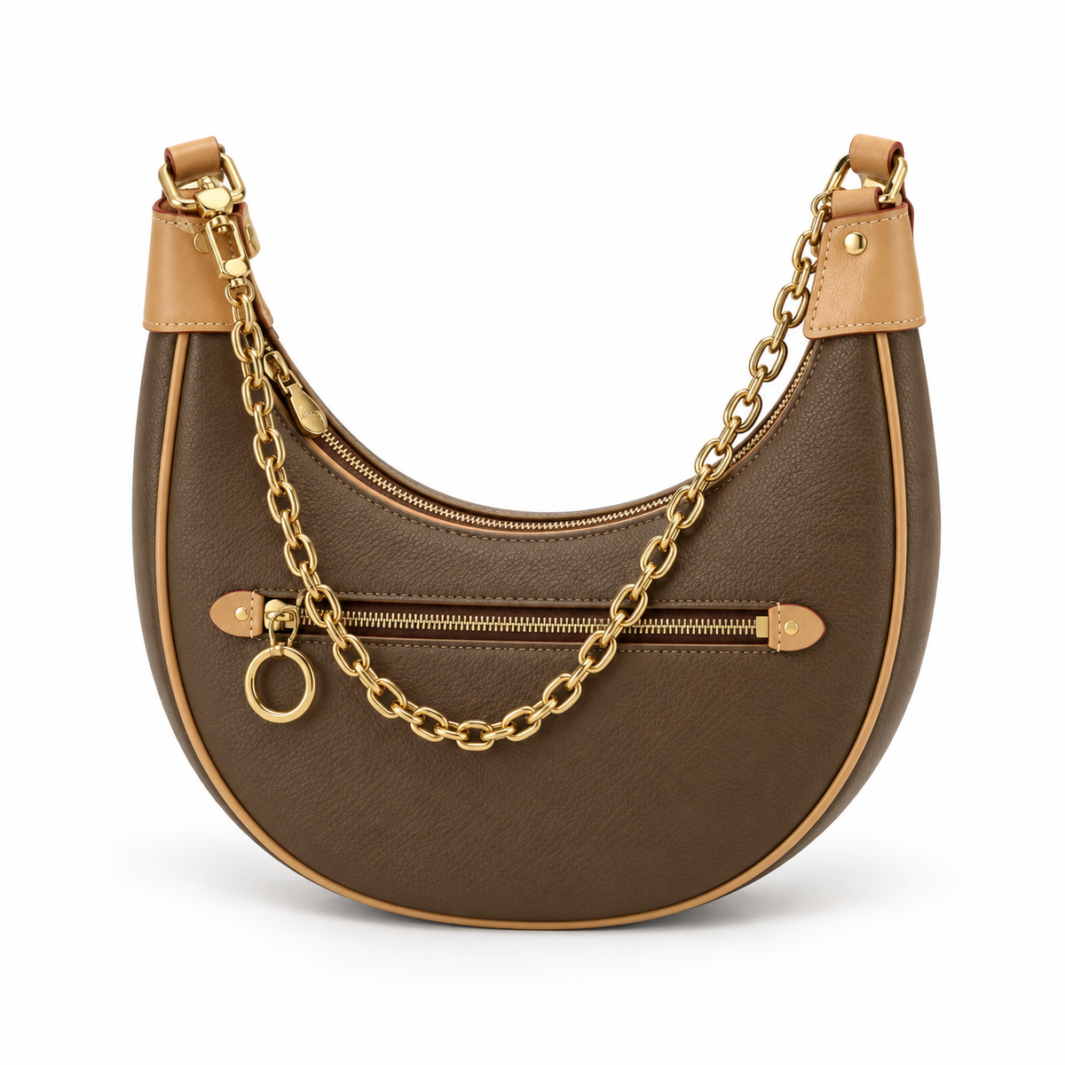 Taupe Crescent Chain Shoulder Bag Purse-4
