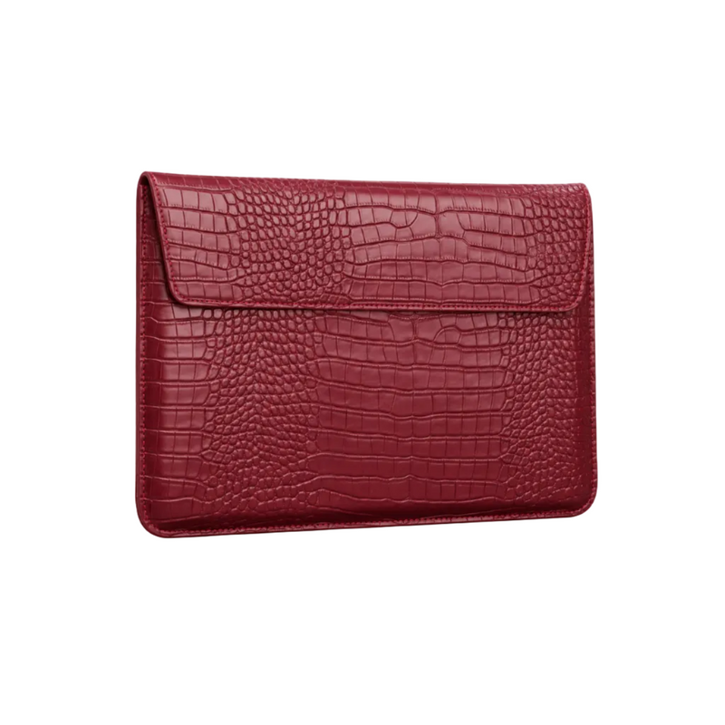 Burgundy Crocodile Embossed Leather Laptop Bag-1