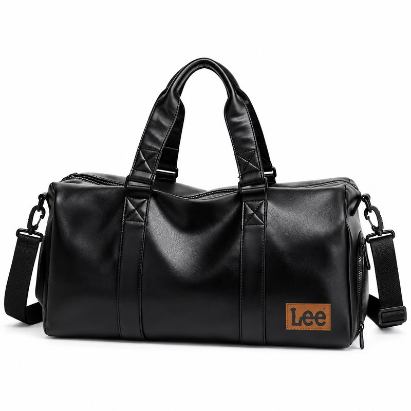 Classic Black Leather Travel Duffel Bag-4