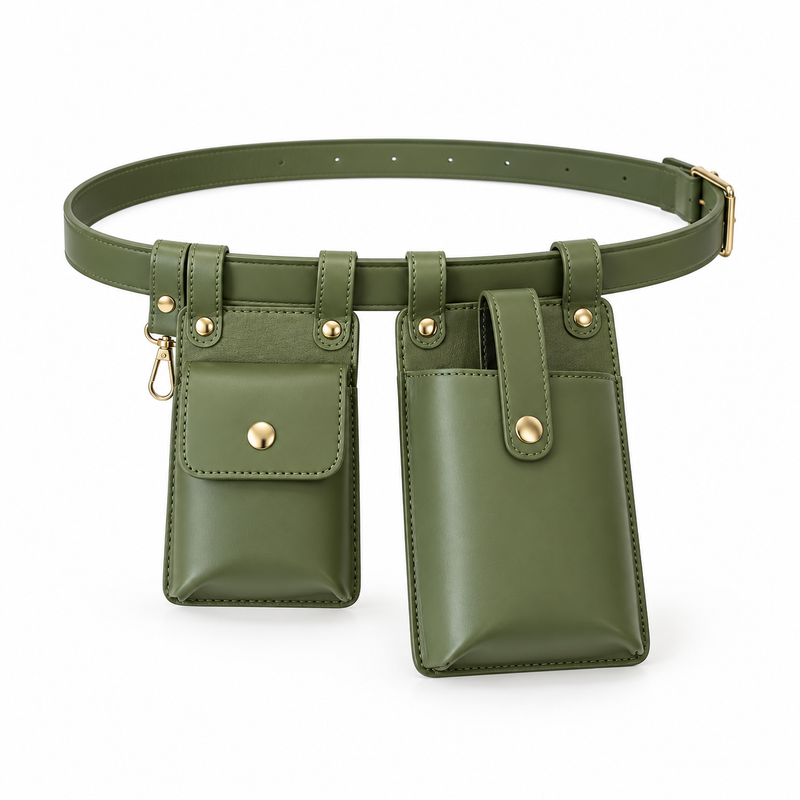 Olive Green Dual Pouch Waist Belt-4