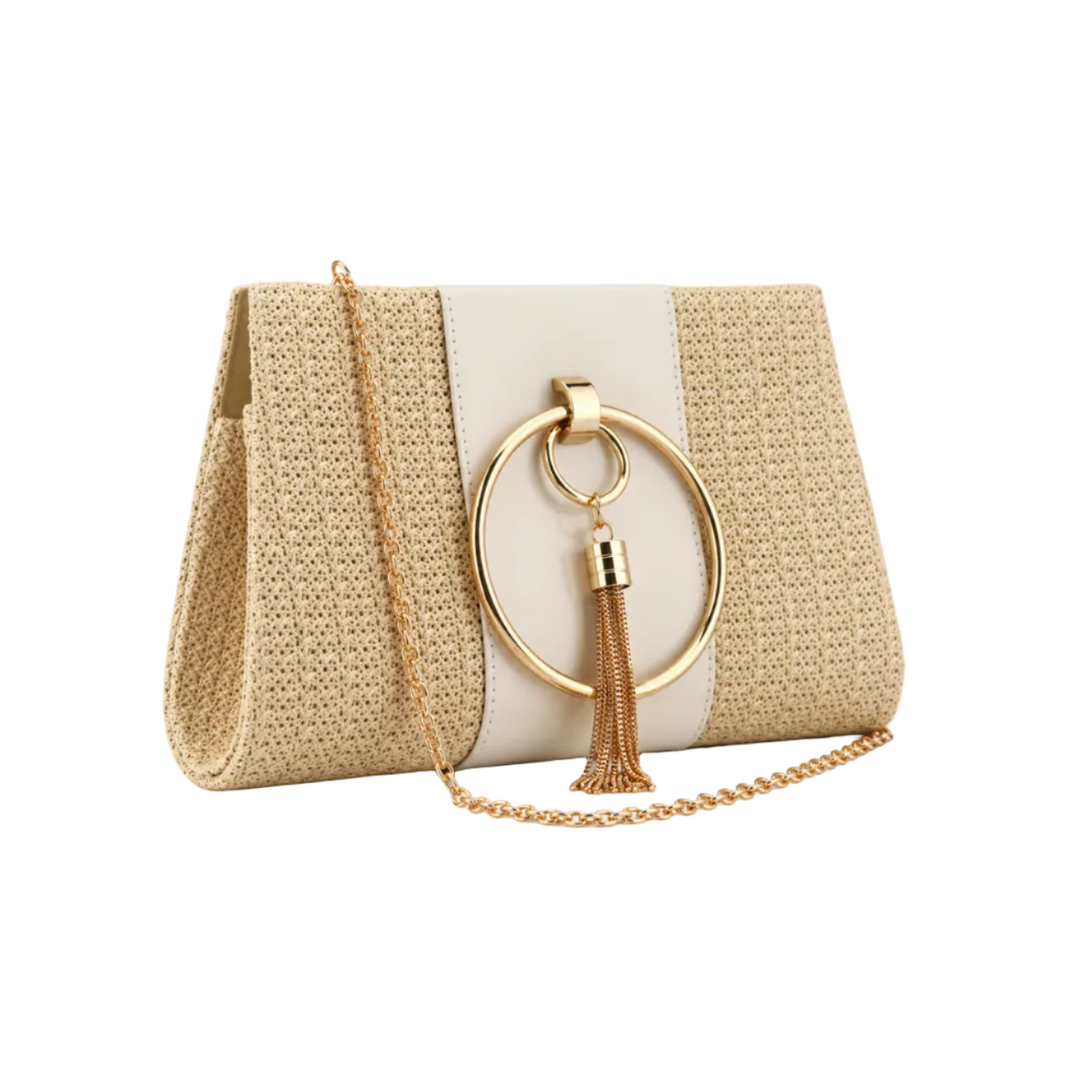 Light Yellow Woven Clutch Tassel Bag-1