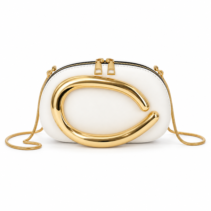 Ivory Gold Sculptural Chain Evening Bag-2