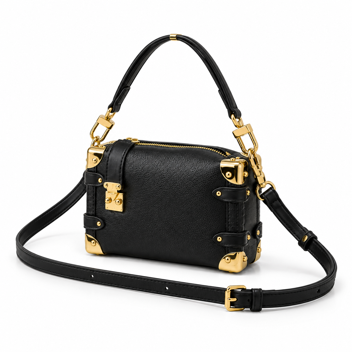 Black Trunk Style Gold Hardware Handbag-3