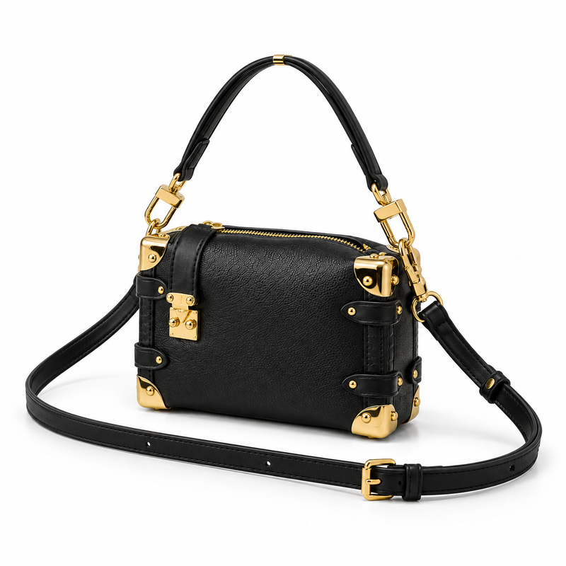 Black Trunk Style Gold Hardware Handbag-3